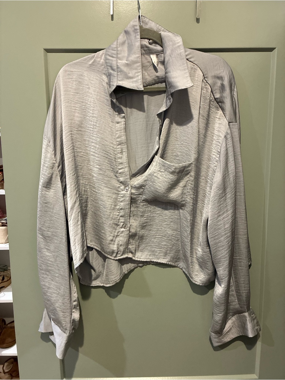 glam Light Gray Cropped Button-Down Shirt